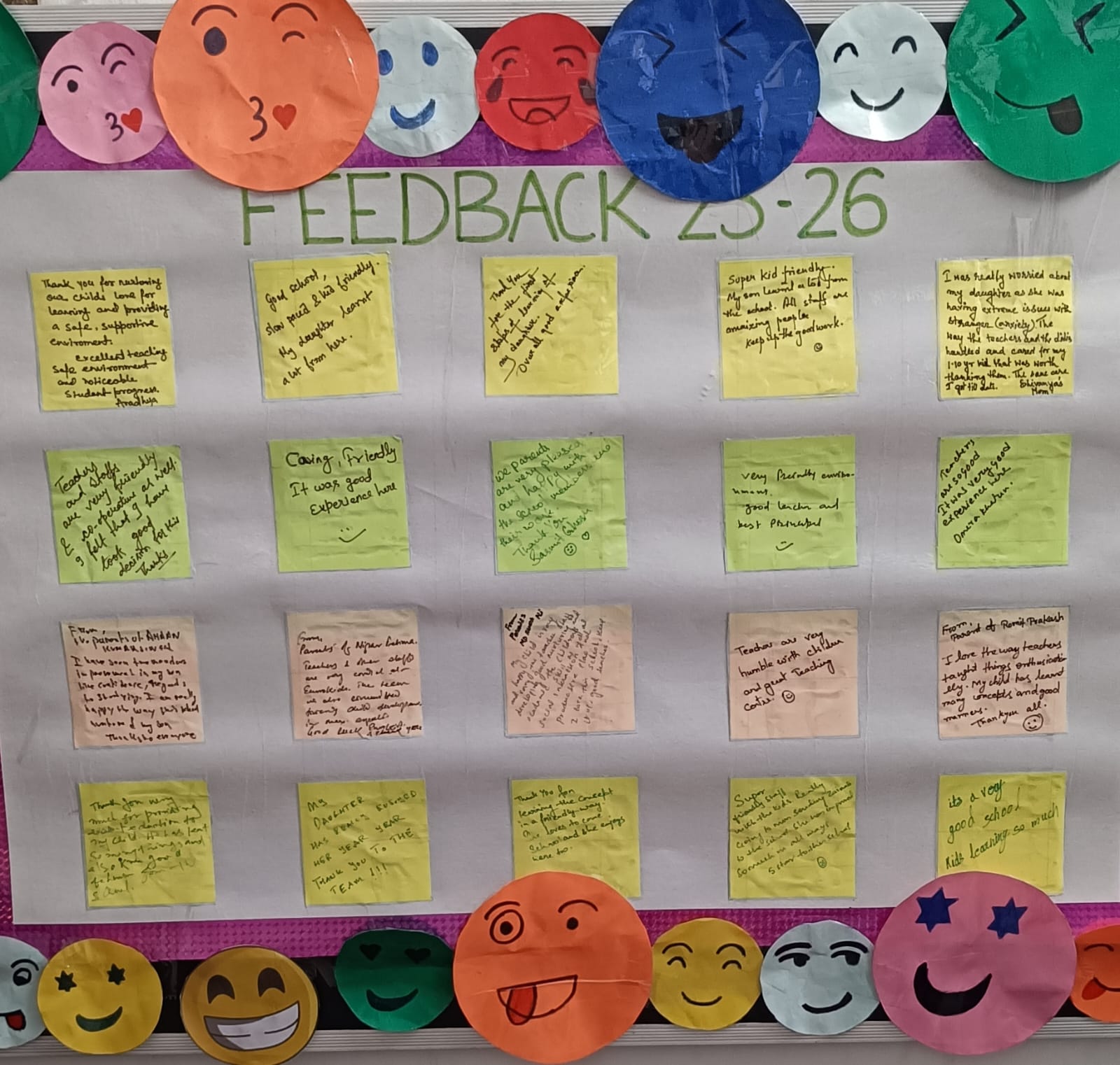 Zenith Kids parent feedback board for 2025–26